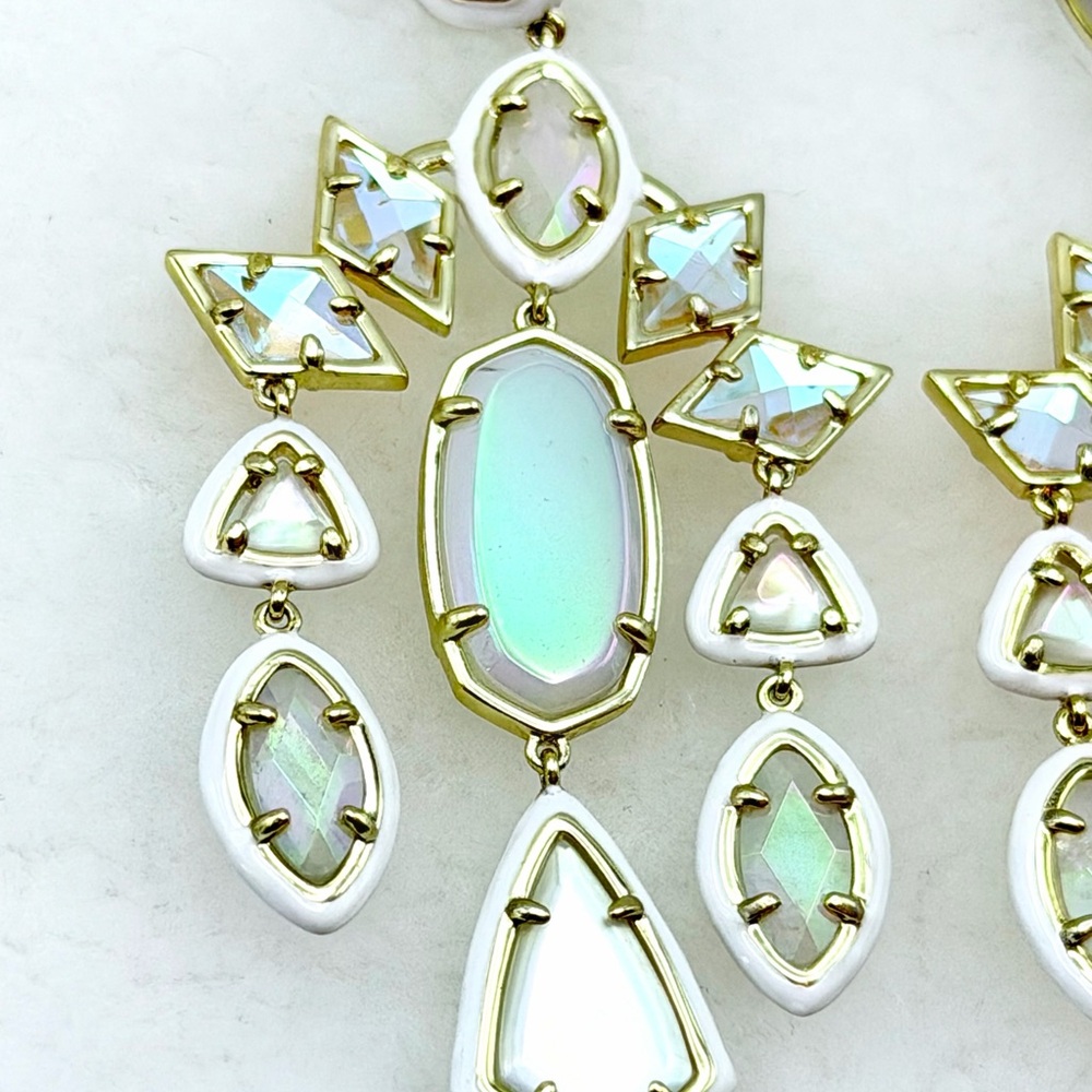 Kendra Scott Luxury Greta Gold Tone Ivory Iridescent Chandelier Earrings $198 - Picture 10 of 16
